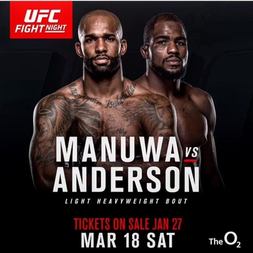 Джими Манува против Кори Андерсона в главном бою UFC Fight Night London 18 марта