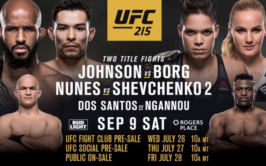 Главные события UFC 215: Деметриус Джонсон - Рэй Борг, Аманда Нуньес - Валентина Шевченко
