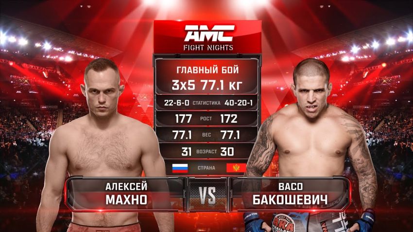 Видео боя Алексей Махно – Васо Бакошевич AMC Fight Nights памяти Владимира Воронова