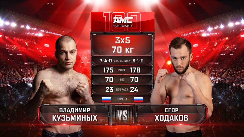 Видео боя Владимир Кузьминых – Егор Ходаков AMC Fight Nights 100