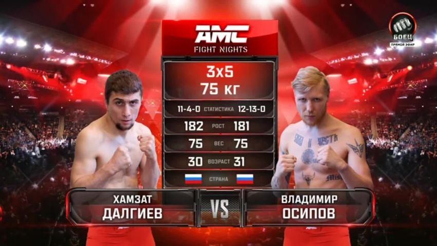 Видео боя Хамзат Далгиев – Владимир Осипов AMC Fight Nights 111