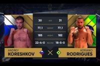 Видео боя Андрей Корешков – Адриано Родригес AMC Fight Nights Сочи