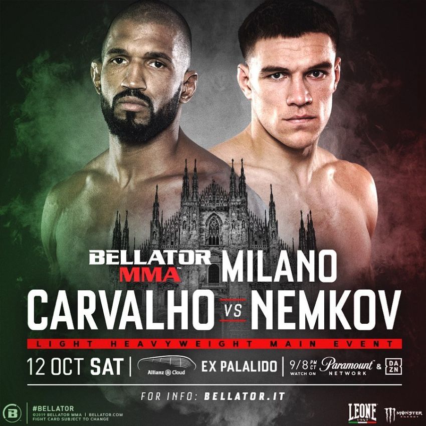 Прямая трансляция Bellator 230 и Bellator Milan: Рафаэль Карвальо - Вадим Немков