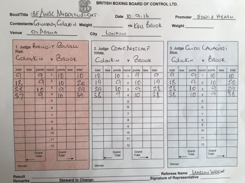 Келл Брук вел в счете на карте одного из судей до остановки боя с Геннадием Головкиным