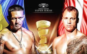 Фото дня: Постер к полуфинальному поединку лиги WBSS Александр Усик - Майрис Бриедис