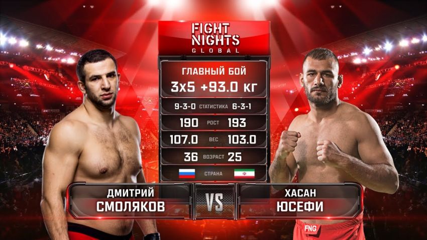 Видео боя Дмитрий Смоляков - Хасан Юсефи Fight Nights Global 94