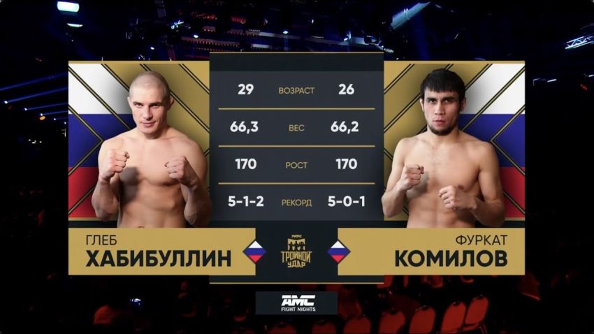 Видео Глеб Хабибуллин – Фуркат Комилов AMC Fight Nights 108