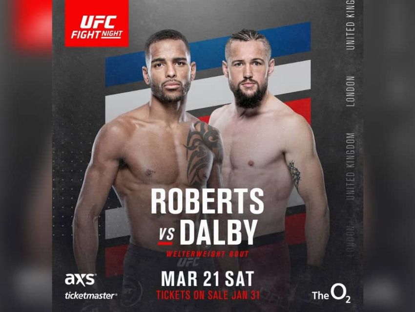 Дэнни Робертс против Николаса Далби на мартовском турнире UFC в Лондоне