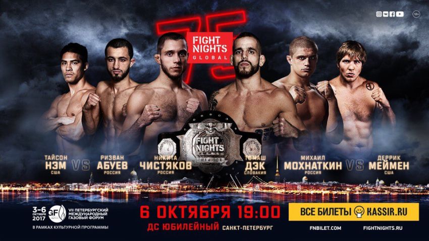 Файткард турнира FIGHT NIGHTS GLOBAL 75