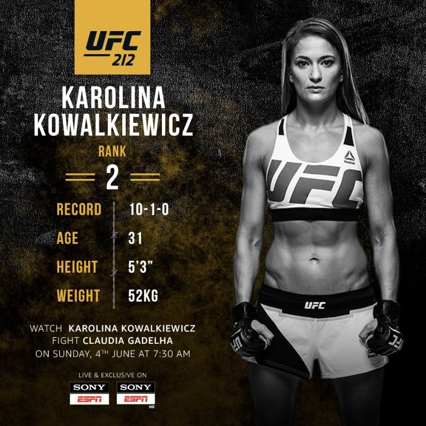 Видео боя Клаудиа Гаделья – Каролина Ковалькевич UFC 212