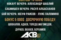 Бонусы после турнира ACB 67