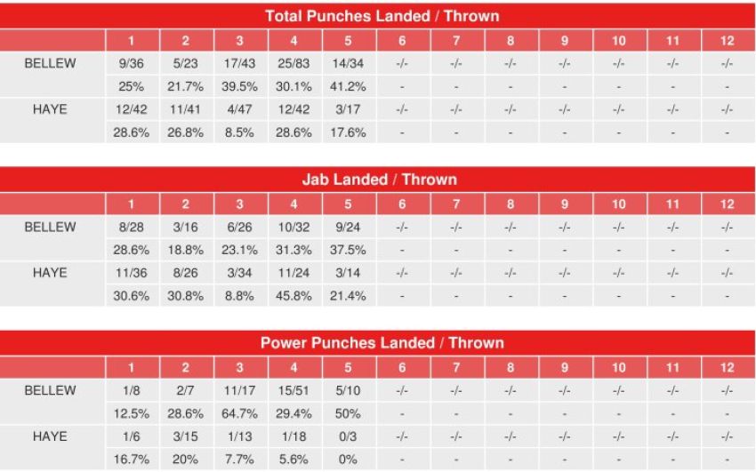 Беллью – Хэй 2: Статистика ударов CompuBox