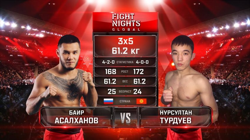 Видео боя Баир Асалханов - Нурсултан Турдуев Fight Nights Global 94