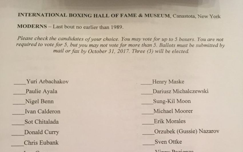 Бланк для голосования IBHoF 2018