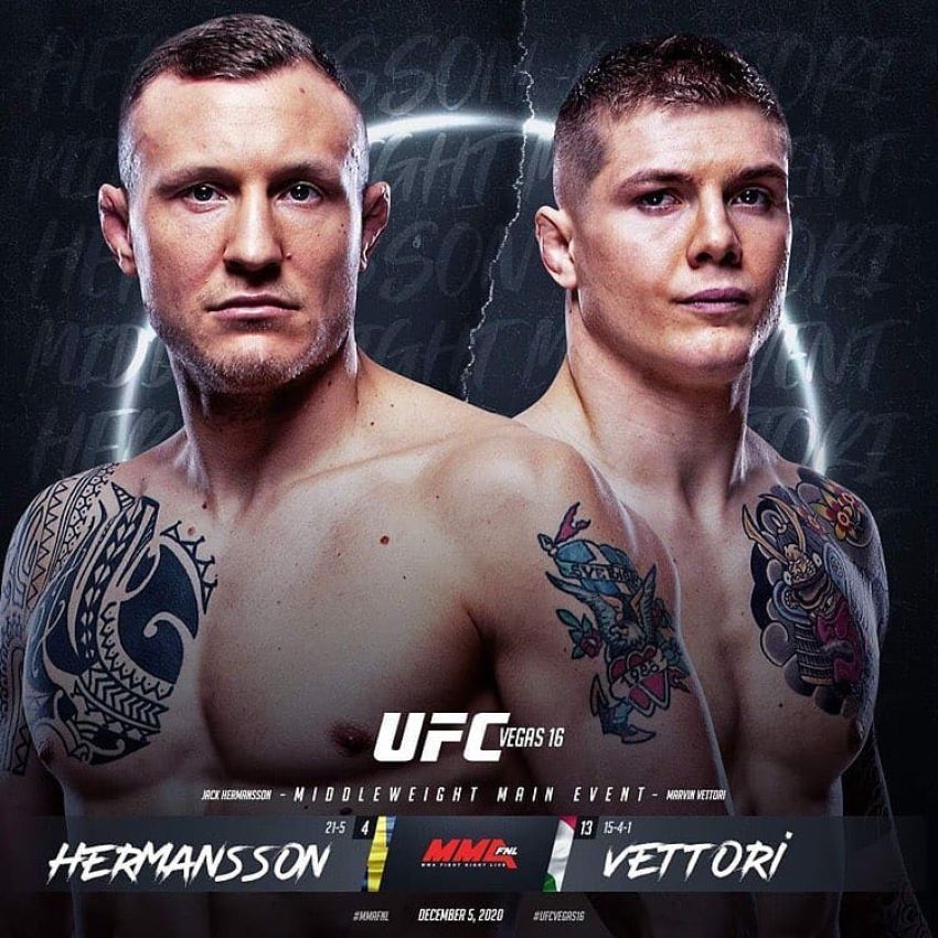 Ставки на UFC on ESPN 19: Коэффициенты букмекеров на турнир Джек Херманссон - Марвин Веттори