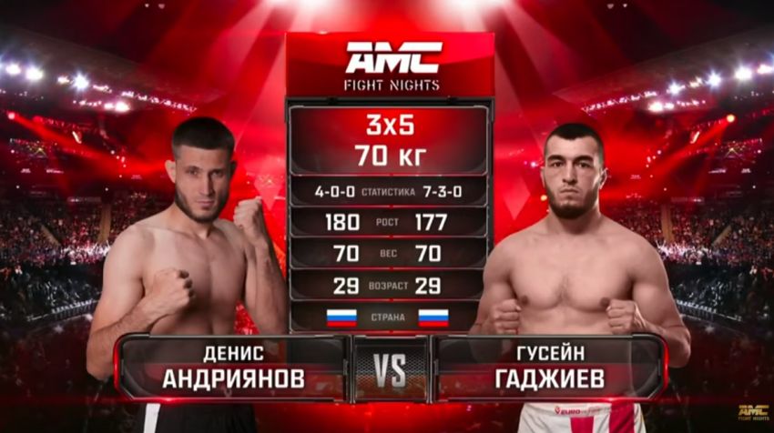 Видео боя Гусейн Гаджиев - Денис Андриянов AMC Fight Nights 102